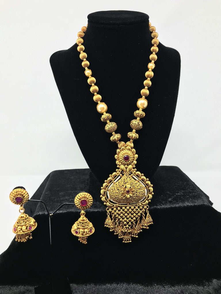 Designer Gold Plated Kempu Necklace Set UC-NEW734 – Urshi Collections