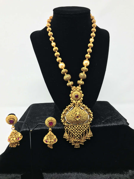 Buy Antique Gold Plated Mango Motif Long Necklace Earrings Set | Tarinika -  Tarinika India