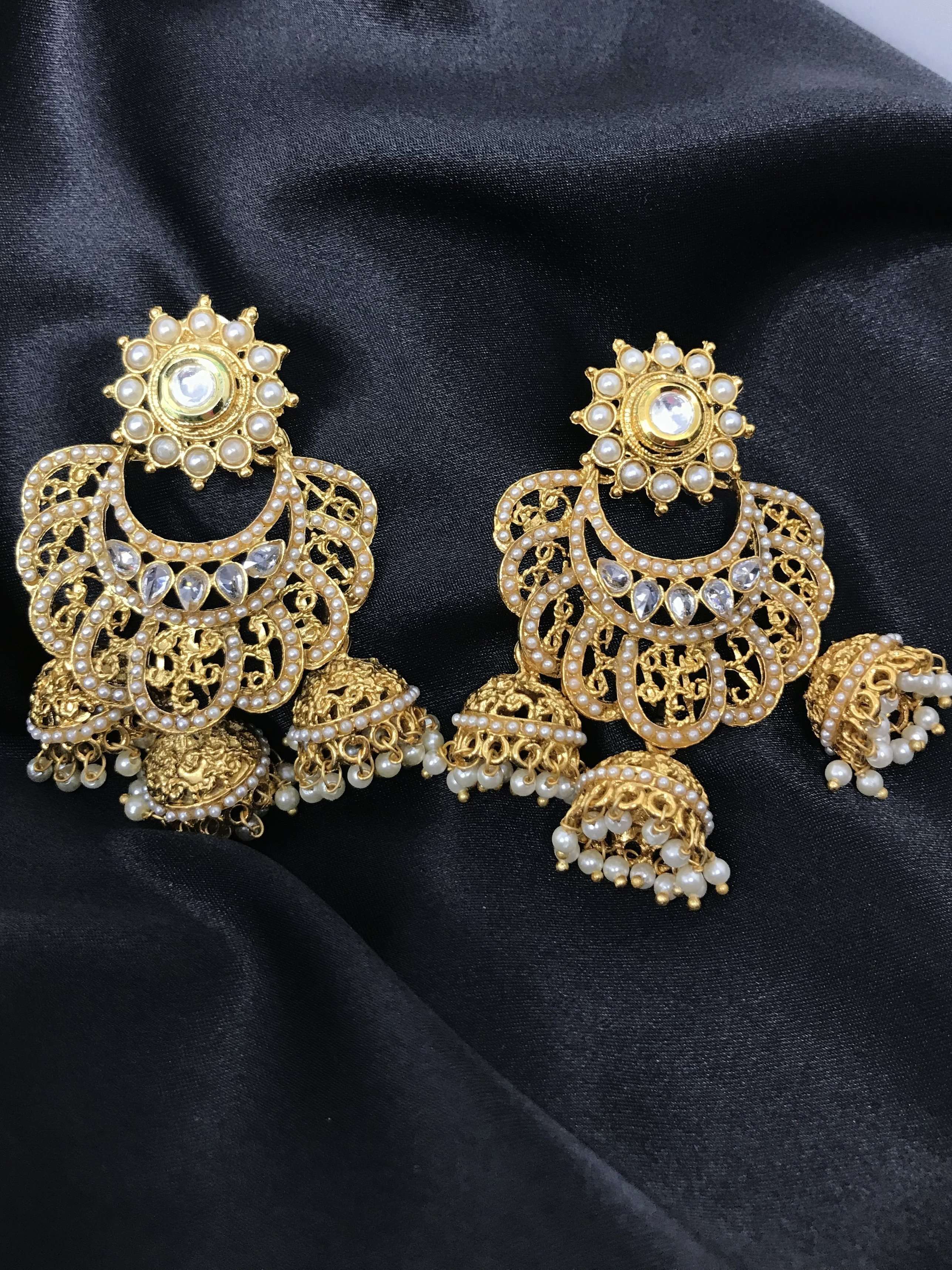 Chandbali Jhumki Earrings - Indian Earrings - Bollywood Jewelry ...